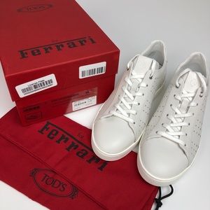 Ferrari by Tods white & red dot leather sneakers